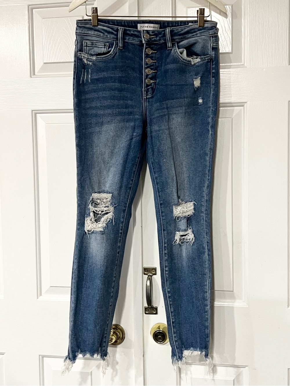 Flying Monkey |  Distressed Button Fly Skinny Raw Hem Jeans